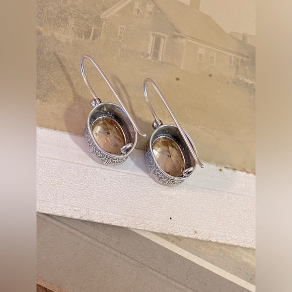 Retired Oval Silpada Sterling Silver and Champagne CZ Drop Earrings - Picture 2 of 14